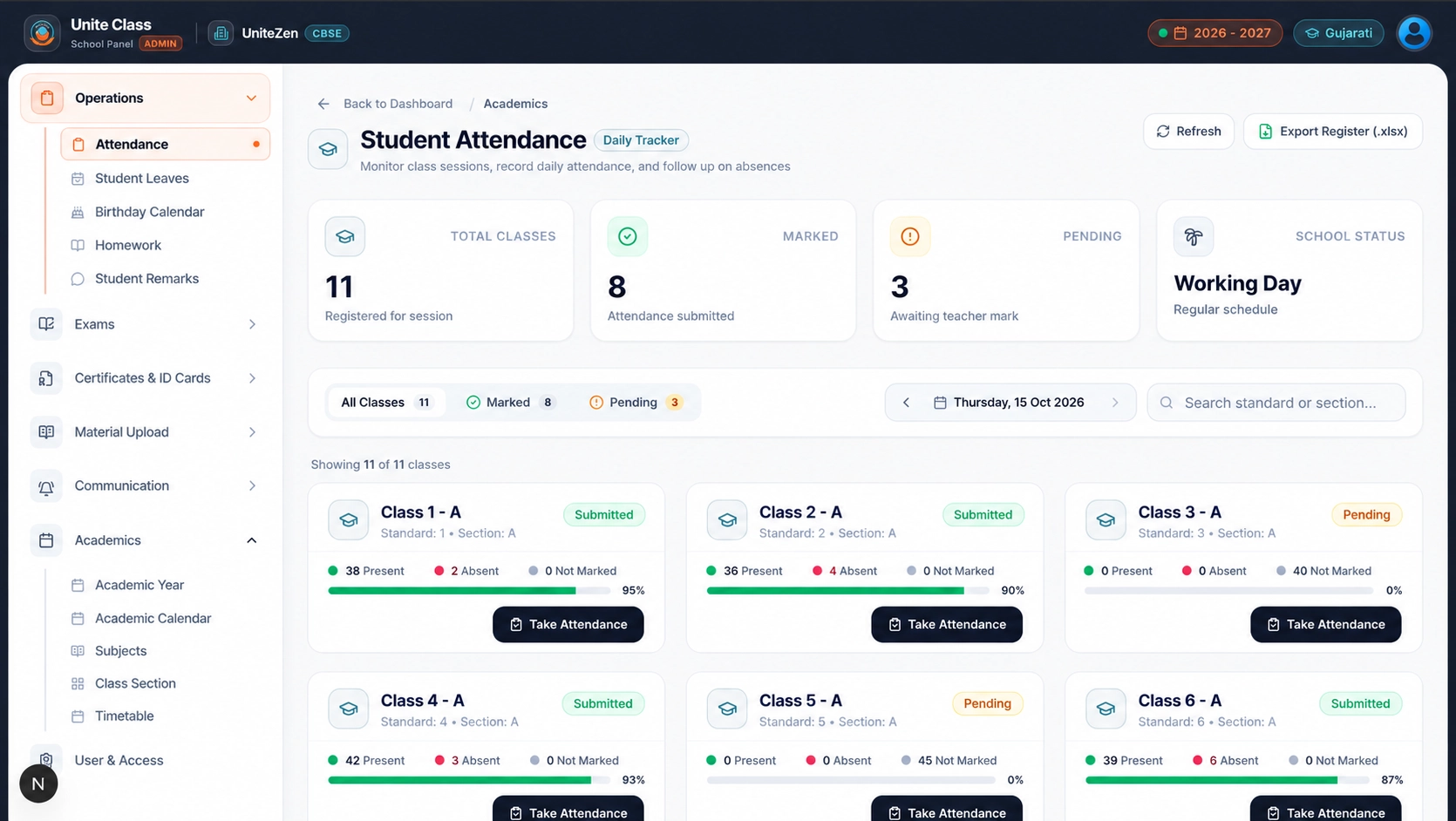 Unite Class Attendance & Timetable - Daily attendance tracking and scheduling