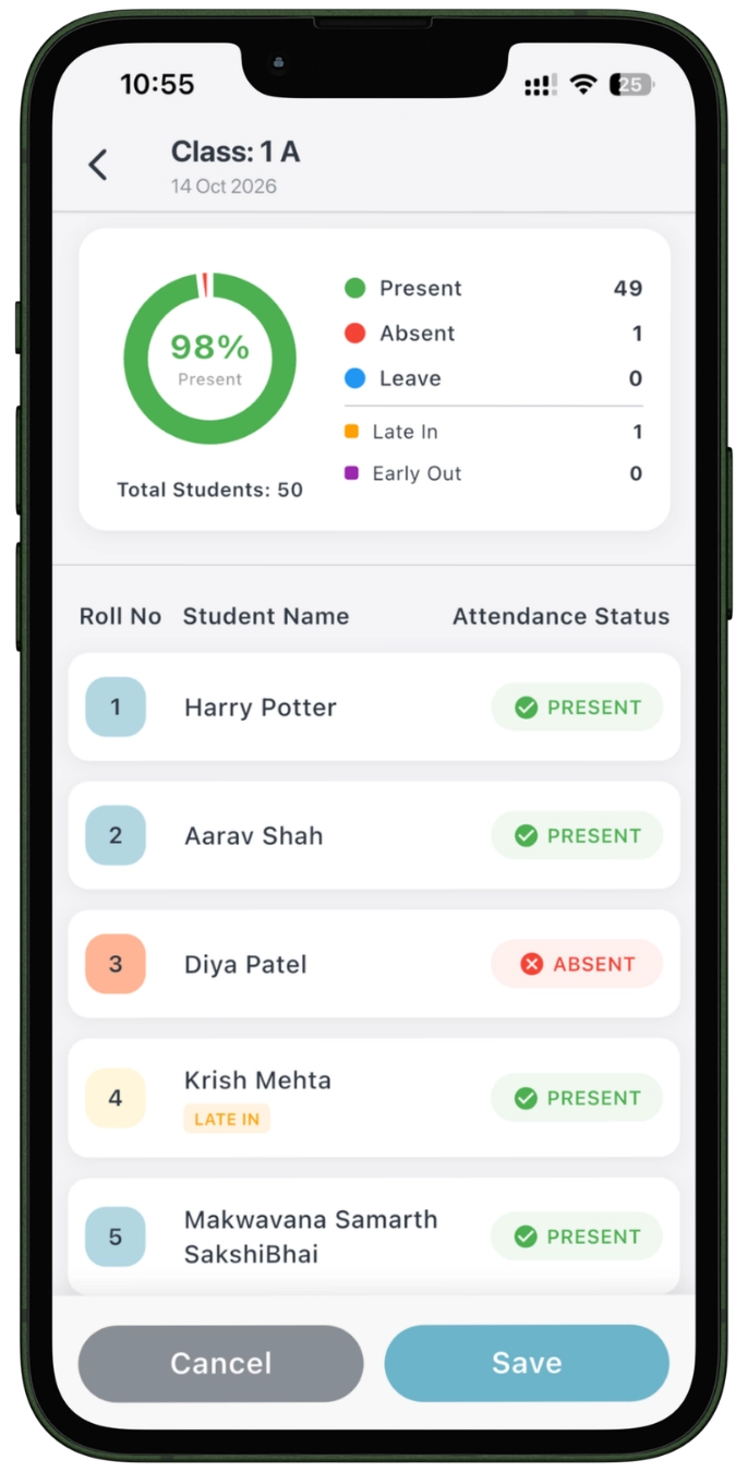 Mark attendance on teacher app