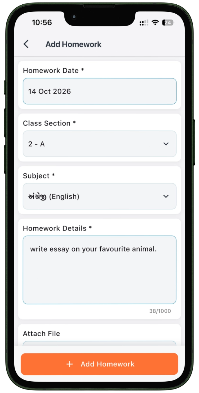 Create and share homework on teacher app