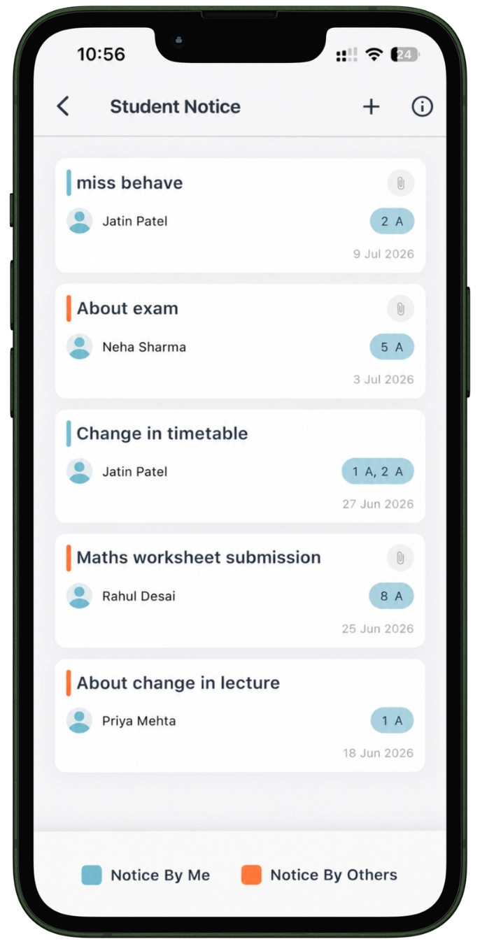 Teacher notices and updates on teacher app